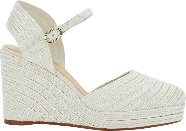'carolyn' White Wedges With Strap In Metallic Raffia Woman
