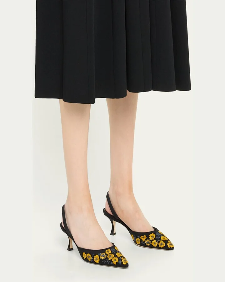 Carolyne Embroidered Satin Slingback Pumps - Image 4