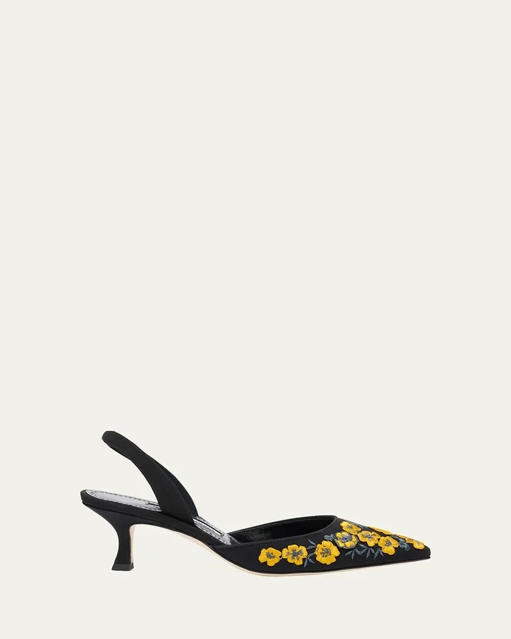 Carolyne Embroidered Satin Slingback Pumps