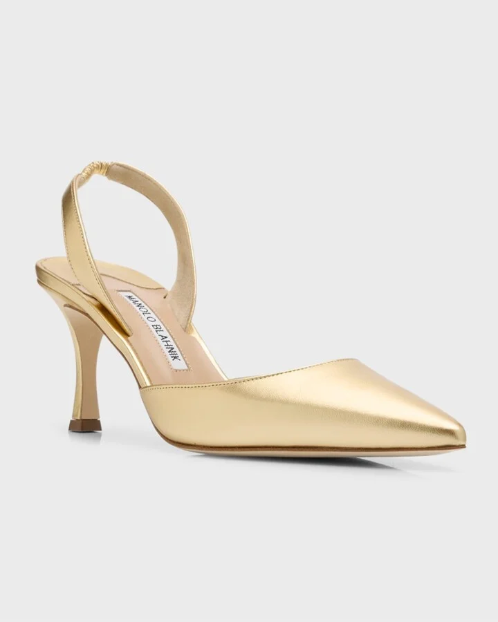 Carolyne Metallic Leather Mid-Heel Slingback Pumps - Image 3