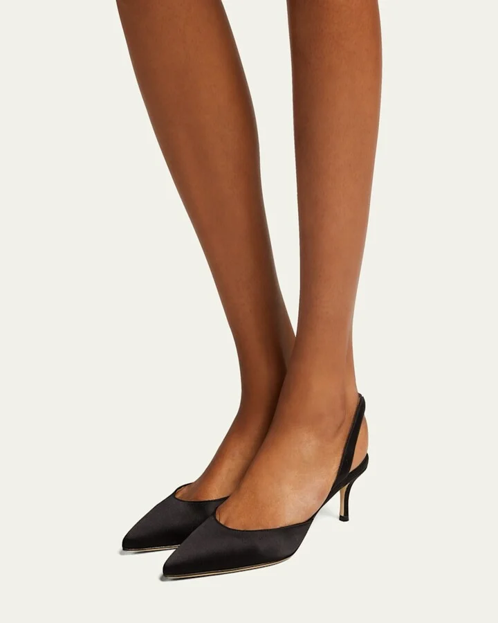 Carolyne Satin Low-Heel Slingback Pumps, Black - Image 2