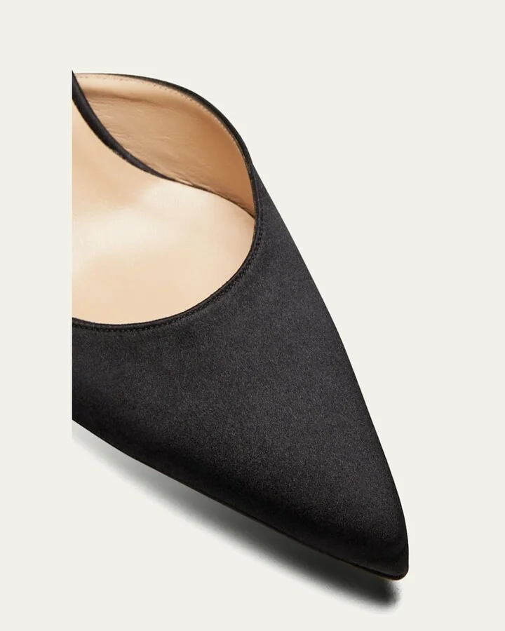 Carolyne Satin Low-Heel Slingback Pumps, Black - Image 3
