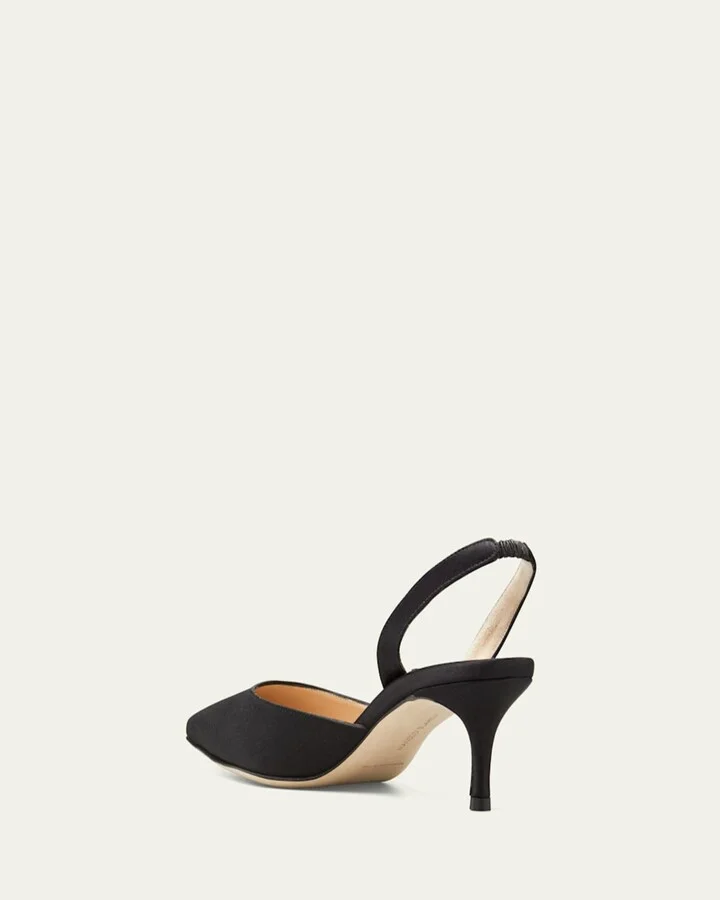 Carolyne Satin Low-Heel Slingback Pumps, Black - Image 4