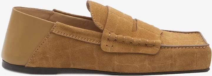Carré Croc-Embossed Suede Loafers