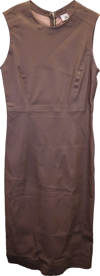 Carrie Stretch Midi Dress in Brown Leather