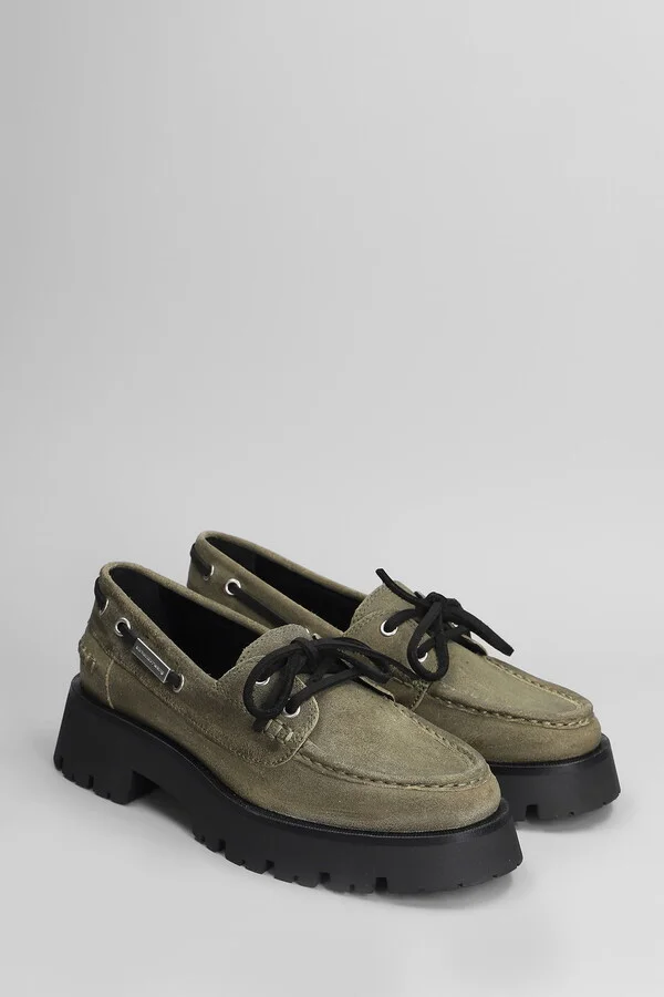 Carson Boat Loafers In Green Suede - Image 2