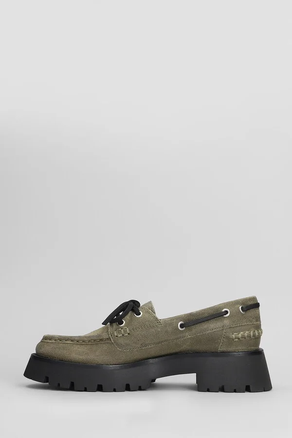 Carson Boat Loafers In Green Suede - Image 3