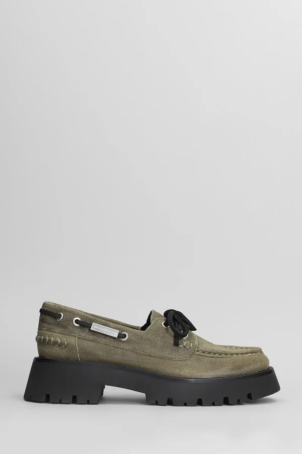 Carson Boat Loafers In Green Suede