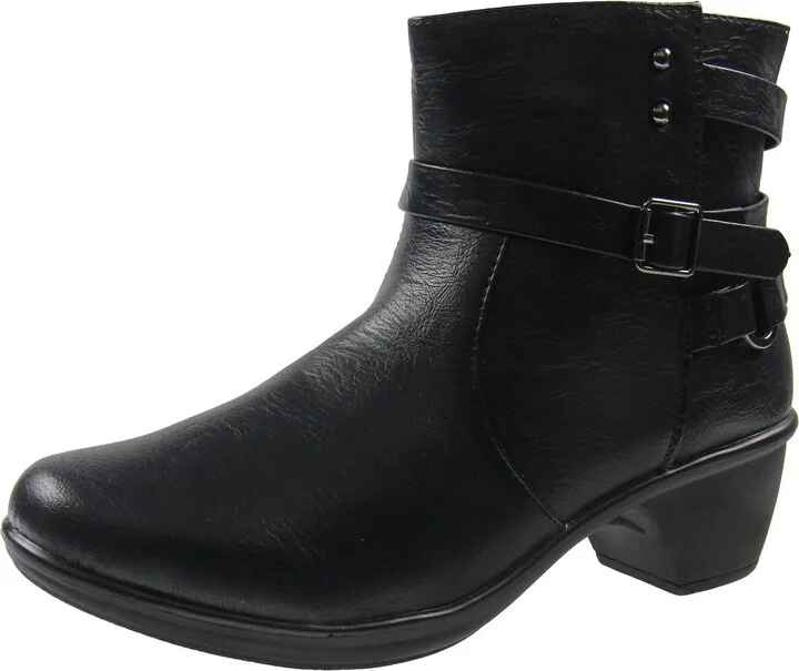 CARSON Womens Buckle Faux Leather Ankle Boots