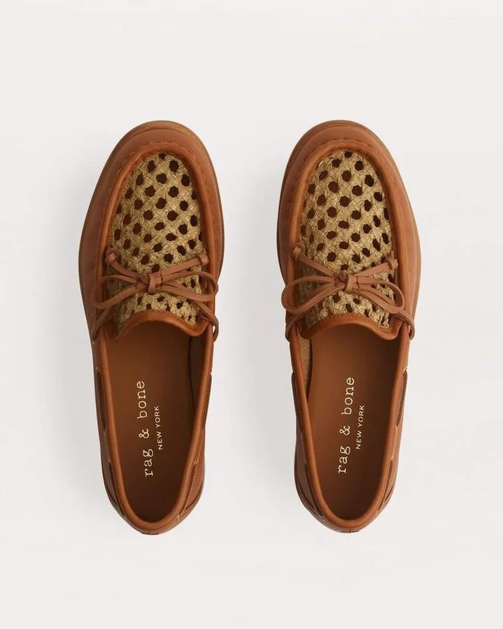 Carter Woven Trimmed Leather Boat Shoes - Image 4