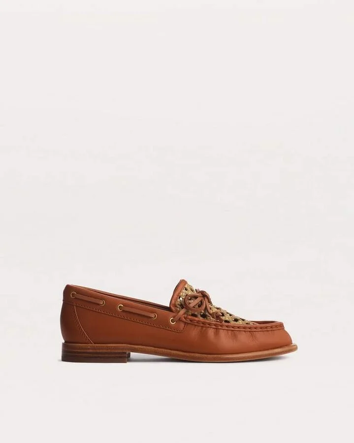 Carter Woven Trimmed Leather Boat Shoes