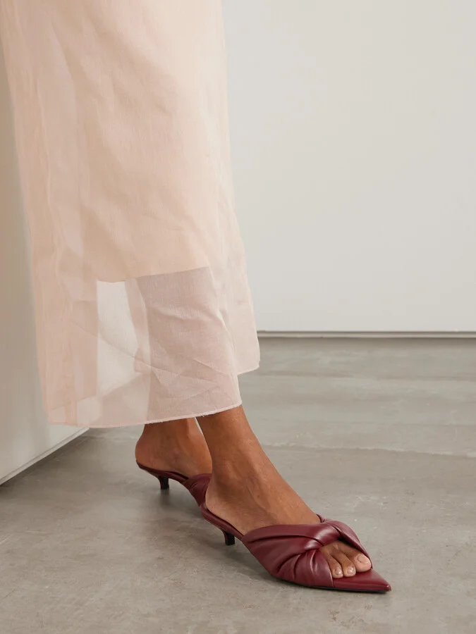CARVEN - Knotted Leather Mules - Burgundy - Image 2