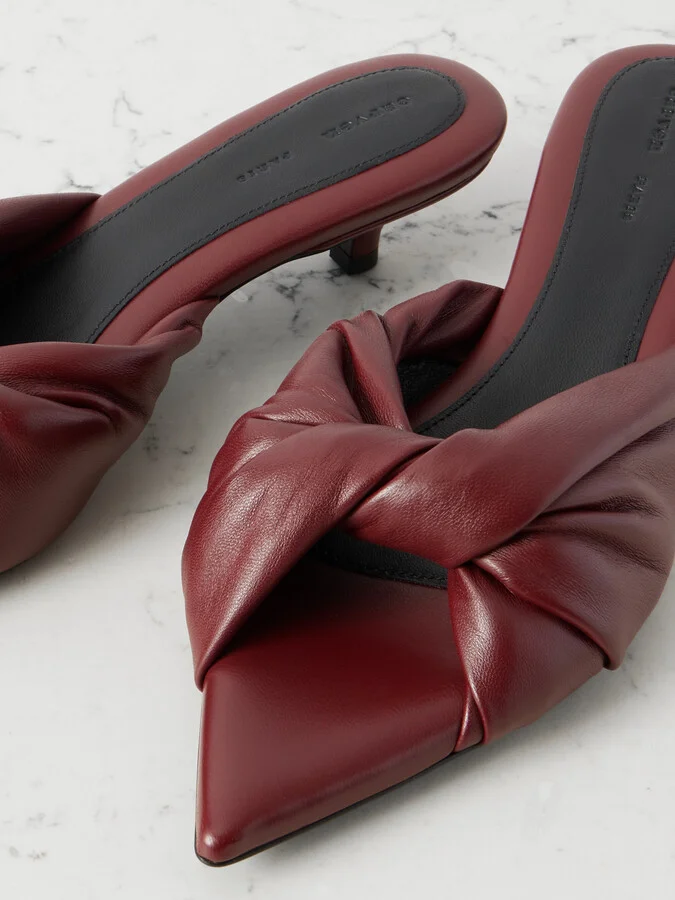 CARVEN - Knotted Leather Mules - Burgundy - Image 4