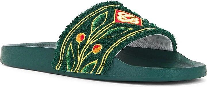 Casablanca Embroidered Terry Slider in Green - Image 2