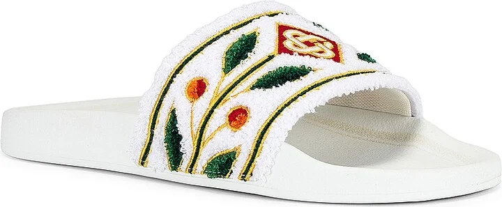 Casablanca Embroidered Terry Slider in White - Image 2
