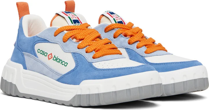 Casablanca White & Blue Suede Court Sneakers - Image 4