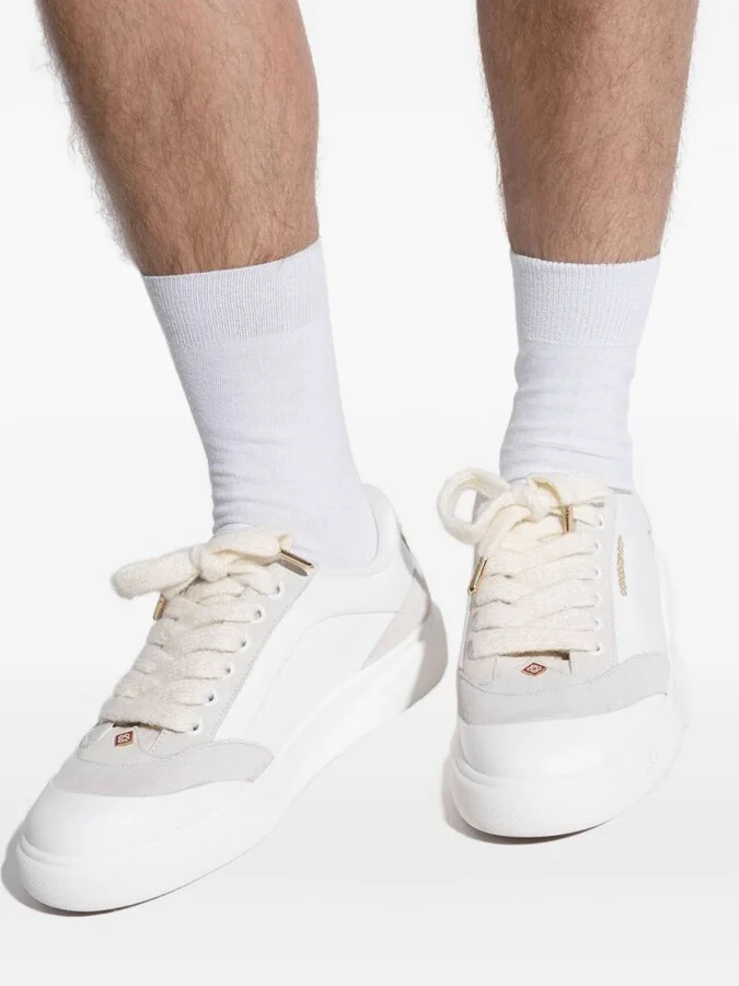 Casablanca White Leather Sneakers With Suede Insert On The Heel - Image 3