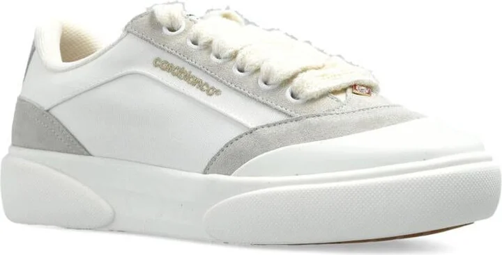 Casablanca White Leather Sneakers With Suede Insert On The Heel - Image 4
