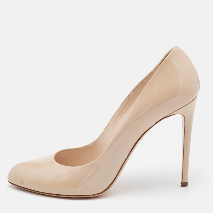 Casadei Beige Patent Leather Pointed Toe Pumps Size 39.5