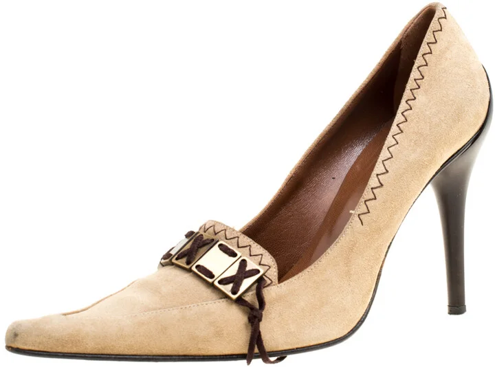 Casadei Beige Suede Pointed Toe Pumps Size 38.5