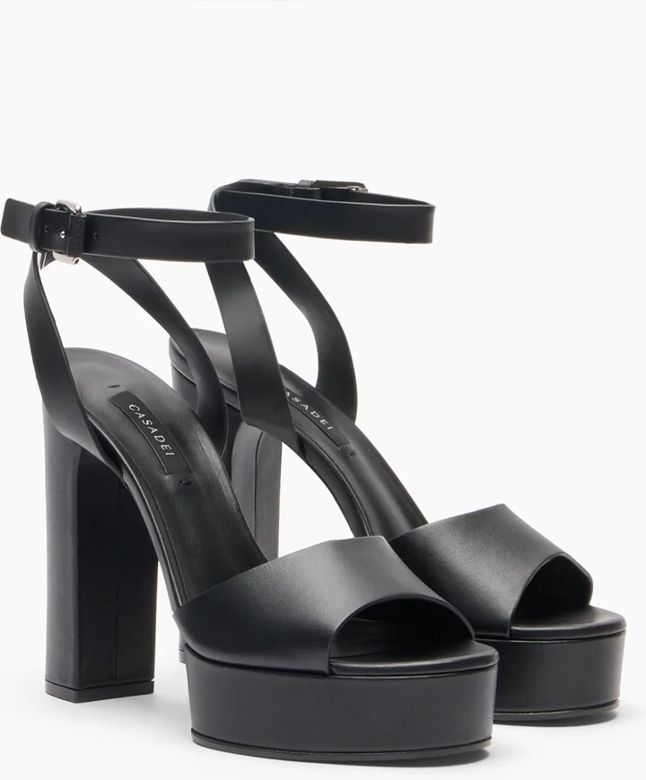 Casadei Betty Leather Platforms Sandals - Woman Platforms Black 40.5 - Image 2