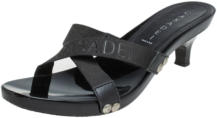 Casadei Black Fabric Studded Slide Sandals Size 38