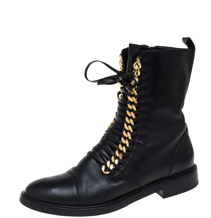 Casadei Black Leather 'City Rock' Ankle Boots Size 41