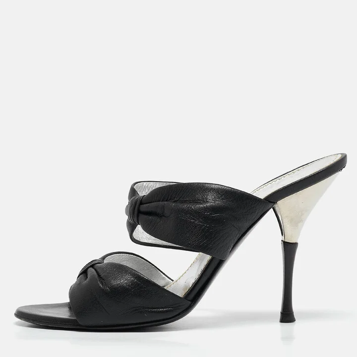 Casadei Black Leather Slide Sandals Size 38