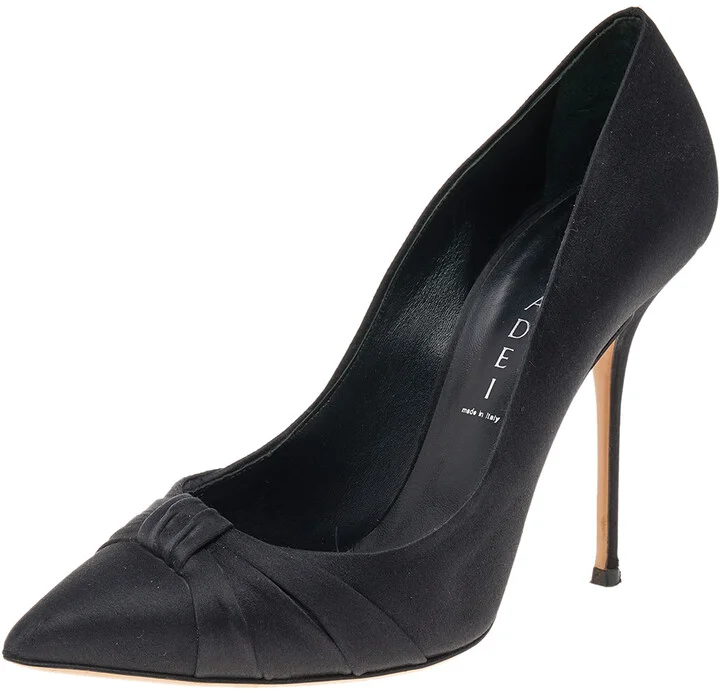 Casadei Black Satin Pointed Toe Pumps Size 39