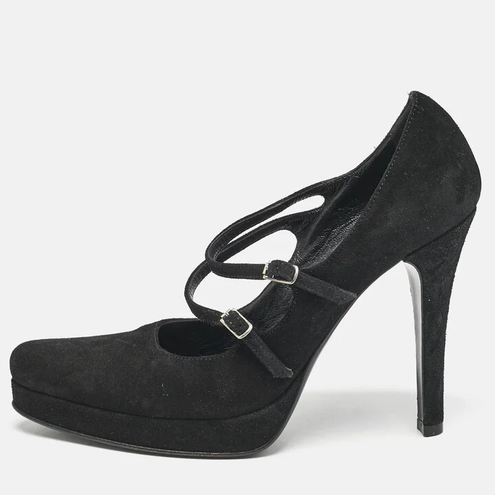 Casadei Black Suede Mary Jane Platform Pumps Size 36