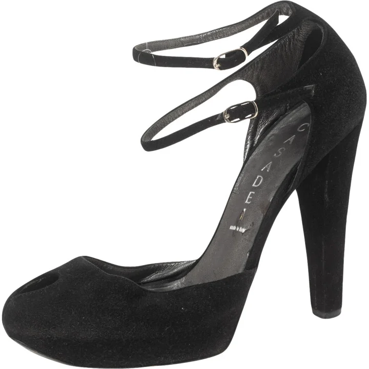 Casadei Black Suede Peep-Toe Ankle Strap Platform Sandals Size 35
