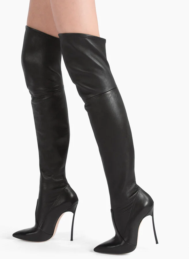 Casadei Blade Leather Over The Knee - Woman Over The Knee Boots Black 36 - Image 6