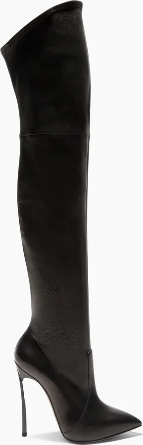 Casadei Blade Leather Over The Knee - Woman Over The Knee Boots Black 36