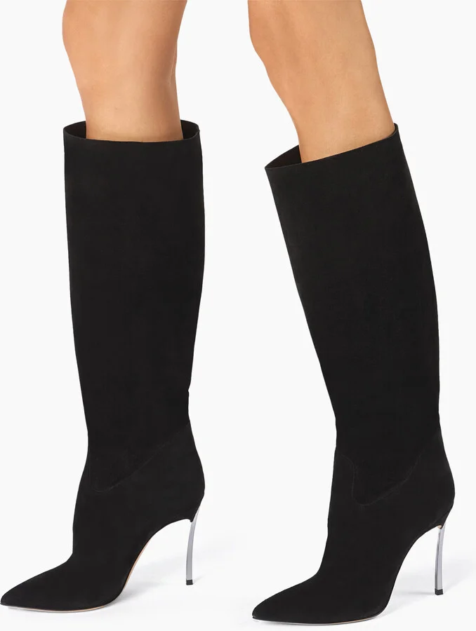 Casadei Blade Suede High Boots - Woman High Boots Black 35 - Image 6