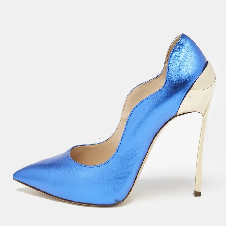 Casadei Blue/Gold Leather Techno Blade Pumps Size 35.5