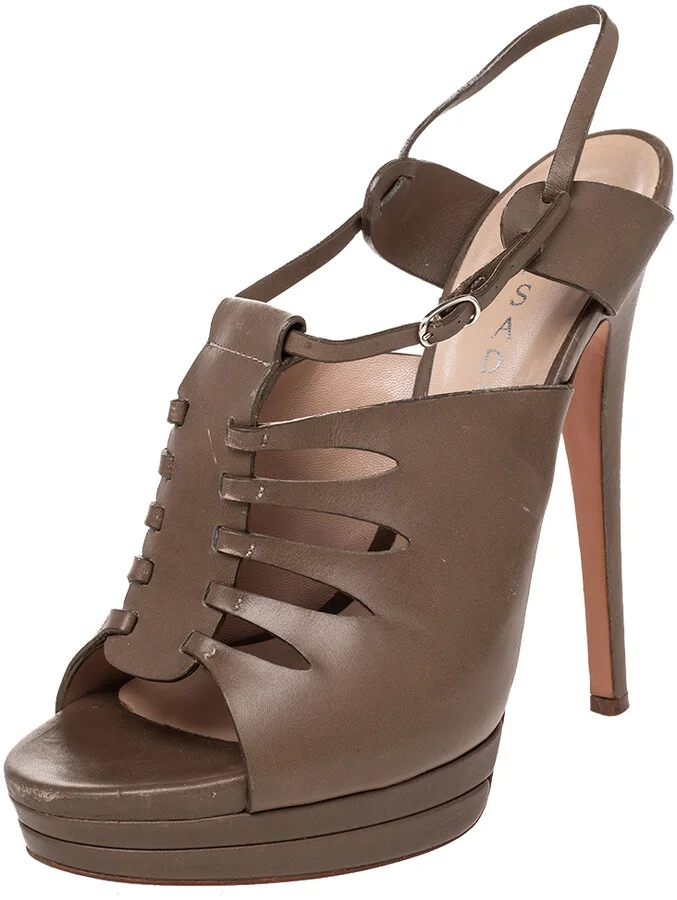 Casadei Brown Leather Cutout Open Toe Slingback Sandals Size 39