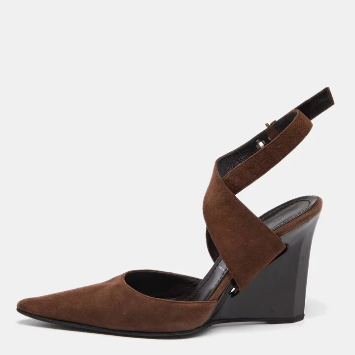 Casadei Brown Suede Ankle Strap Wedge Sandals Size 38