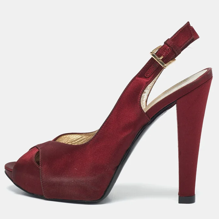 Casadei Burgundy Satin Slingback Sandals Size 37