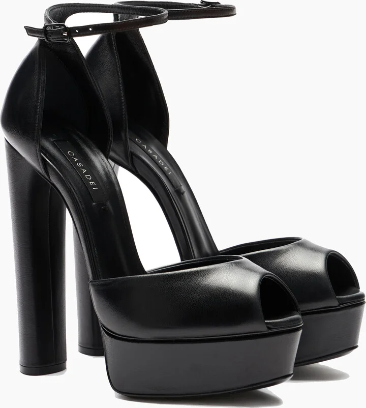 Casadei Flora Leather Platform Sandals  - Woman Platforms Black 35 - Image 2