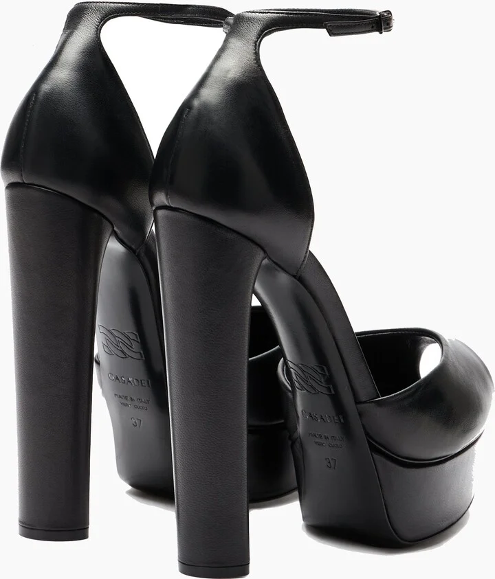 Casadei Flora Leather Platform Sandals  - Woman Platforms Black 35 - Image 4