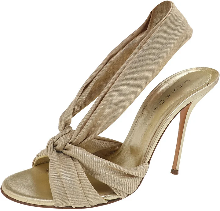 Casadei Gold Fabric Knot Detail Slide Sandals Size 40