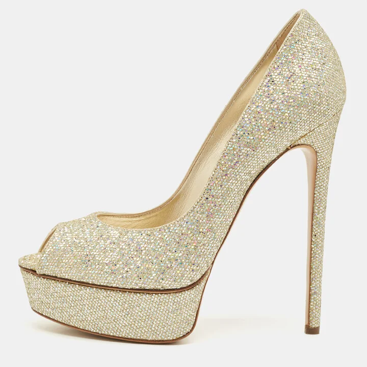 Casadei Gold Glitter Daisy Platform Pumps Size 40