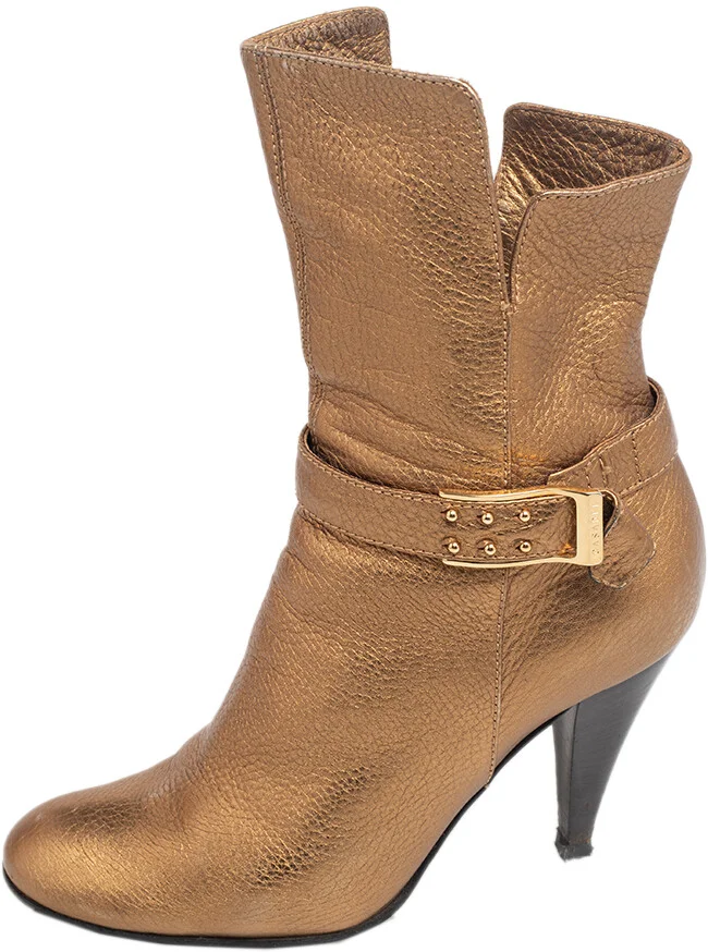 Casadei Gold Leather Ankle Length Boots Size 36