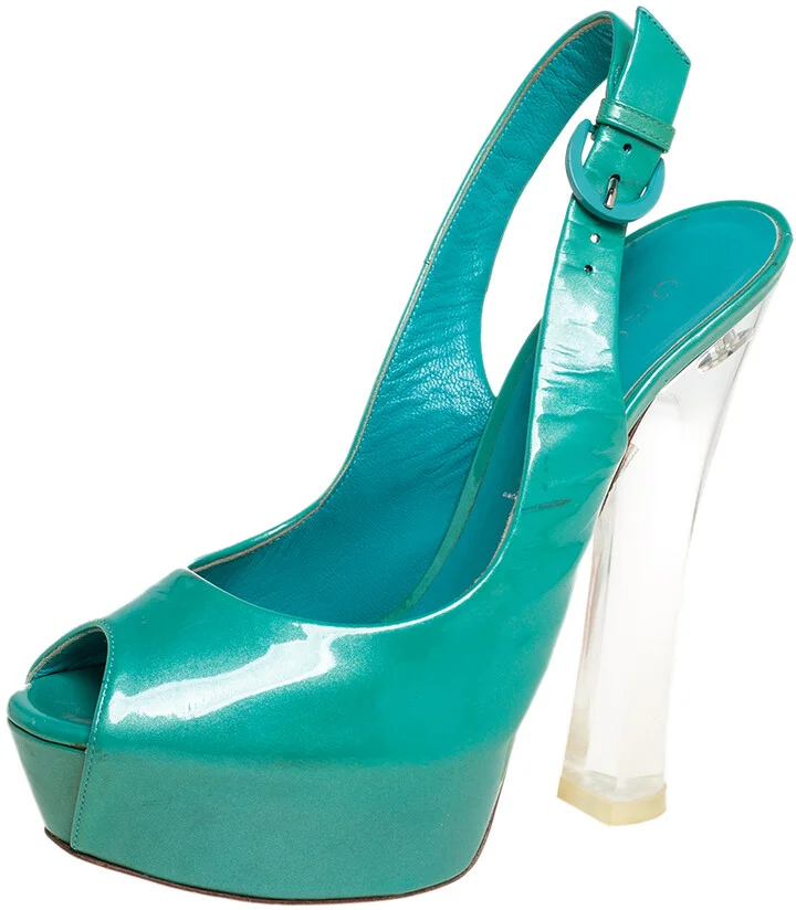 Casadei Green Patent Leather Platform Slingback Sandals Size 38