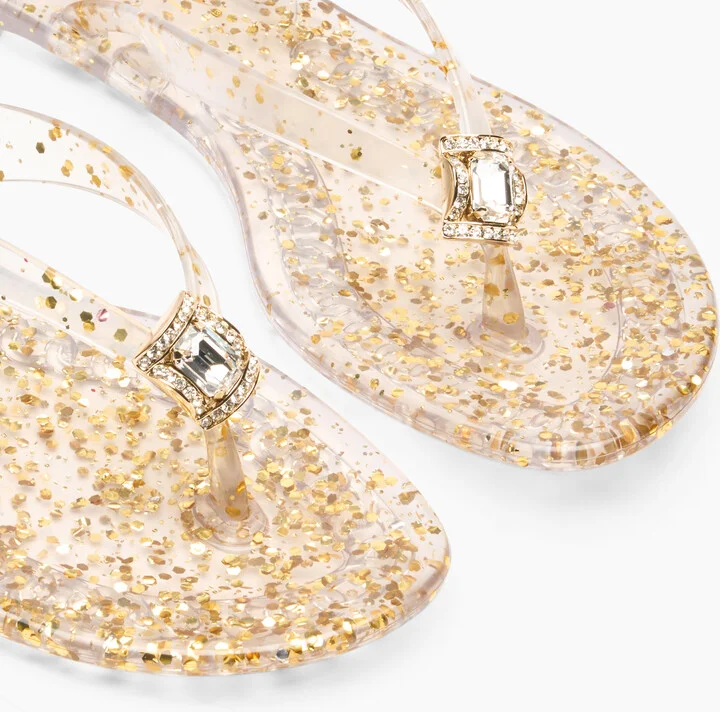 Casadei Jelly Glitter Flip Flops - Woman Flats And Loafers Ice And Gold 41 - Image 5