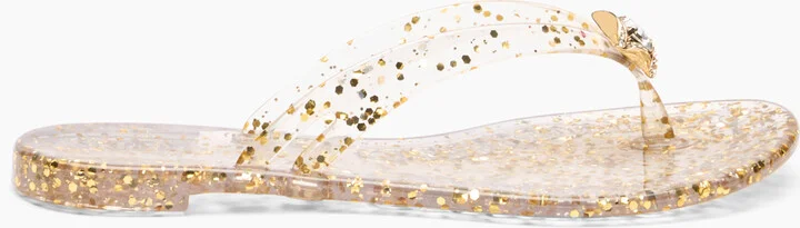 Casadei Jelly Glitter Flip Flops - Woman Flats And Loafers Ice And Gold 41