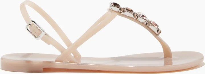 Casadei Jelly Jeweled Flat Sandals - Woman Flats And Loafers Sandstone 37