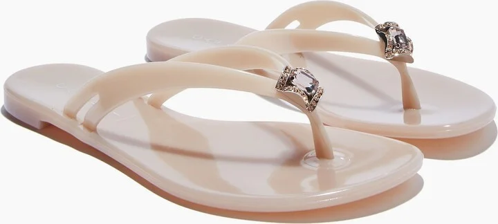 Casadei Jelly Jeweled Pvc Flip Flops - Woman Flats And Loafers Sandstone 35 - Image 2