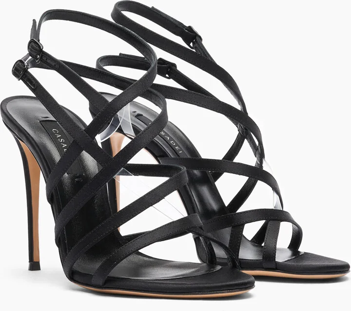 Casadei Julia Satin Cage Sandals - Woman Sandals Black 37 - Image 2
