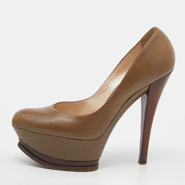 Casadei Khaki Leather Platform Pumps Size 37.5